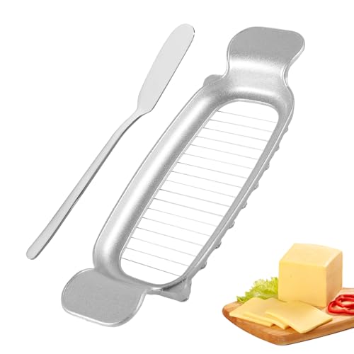 Käsehobel, Käseschneider aus Edelstahl Ergonomischer Butterschneider Butterhobel zur Portionskontrolle Butterschneidewerkzeug mit Butterspatel für Butter Blockkäse(Silber) von lasuroa