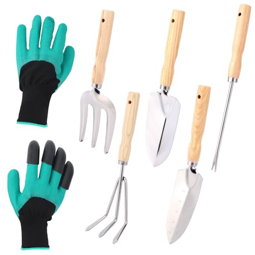 lasuroa Robustes Gartenwerkzeug Set, Handgeräte mit Holzgriff Edelstahl Material Latexhandschuhe Gartengeschenke für Gartenliebhaber lasuroa Robustes Gartenwerkzeug Set, Handgeräte mit Holzgriff Edelstahl Material Latexhandschuhe Gartengeschenke für Gartenliebhaber von lasuroa