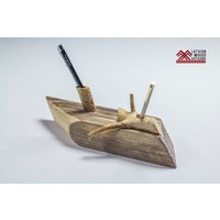 Handgefertigter Treibholz-stifthalter Schreibtisch Organizer Aus Holz von latvianwoodartisan