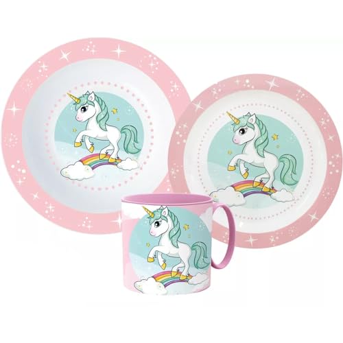 Unicorn Frühstücks Set Kinder Einhorn Geschirr Besteckset Cartoon Kindergarten von lau-fashion