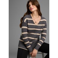 Laura Scott Streifenpullover softer Übergangsstrick mit V-Ausschnitt in lässiger Passform Laura Scott Streifenpullover softer Übergangsstrick mit V-Ausschnitt in lässiger Passform von laura scott