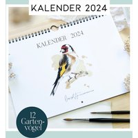 Kalender 2024 - Vogelkalender Aquarell Deutsche Gartenvögel Größe A4/Aufgeklappt A3 von laurasitadesign