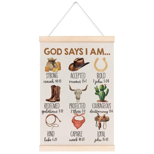 laveliabel God Says I Am Cowboy Posteraufhängerrahmen, christliches, inspirierendes Banner mit Holzaufhänger, Western-Cowboy-Bibelvers, Wandkunst, Dekoration für Kinderzimmer, Klassenzimmer laveliabel God Says I Am Cowboy Posteraufhängerrahmen, christliches, inspirierendes Banner mit Holzaufhänger, Western-Cowboy-Bibelvers, Wandkunst, Dekoration für Kinderzimmer, Klassenzimmer von laveliabel