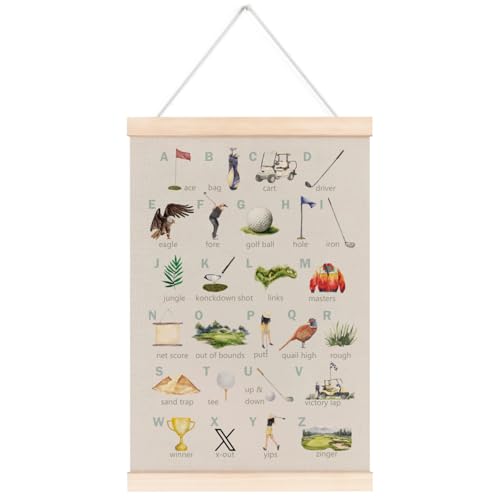 laveliabel Golf-Alphabet-Kinderzimmer-Posteraufhänger, Boyhood-Raumdekoration, Golfsport-Banner, Poster mit Holzaufhänger, ABC, pädagogische Wandkunst für Kinder, Kleinkinder, Baby, Jungenzimmer, 30,5 laveliabel Golf-Alphabet-Kinderzimmer-Posteraufhänger, Boyhood-Raumdekoration, Golfsport-Banner, Poster mit Holzaufhänger, ABC, pädagogische Wandkunst für Kinder, Kleinkinder, Baby, Jungenzimmer, 30,5 von laveliabel