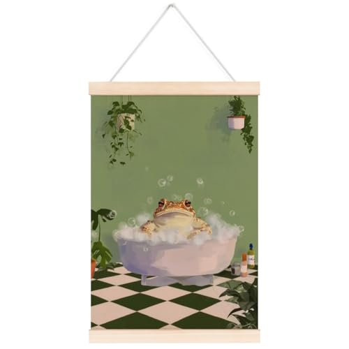 laveliabel Lustiger Frosch-Badezimmer-Poster-Bilderrahmen, Frosch in der Badewanne, Banner mit Holzaufhänger, niedliches skurriles Tier, ästhetisch, grün, Wanddekoration für WC, Waschraum, Toilette laveliabel Lustiger Frosch-Badezimmer-Poster-Bilderrahmen, Frosch in der Badewanne, Banner mit Holzaufhänger, niedliches skurriles Tier, ästhetisch, grün, Wanddekoration für WC, Waschraum, Toilette von laveliabel