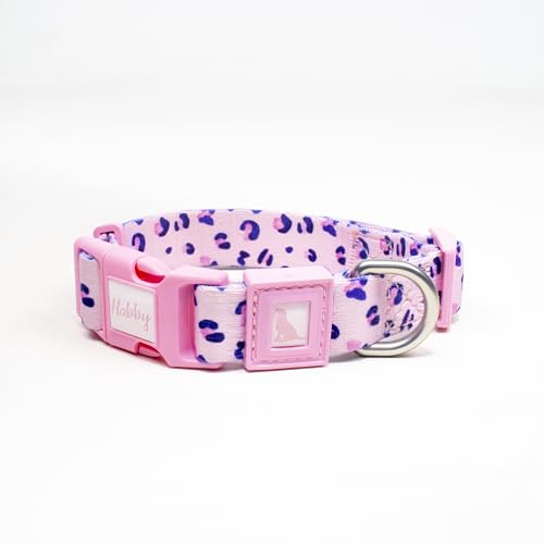 Lavendel gemustertes Hundehalsband mit Öko-Tex Digitaldruck aus recyceltem, verstellbar, nickelfrei | Hundehalsband, Halsband Hund, Hundegeschirr Mittlere Hunde (Rosa Leopard, L) von lavendel