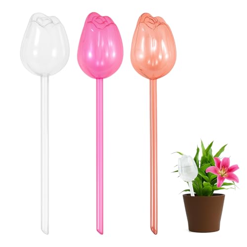 3 Pack Tulpe Selbstbewässernde Pflanzspikes - Dekorative Selbstbewässerung Spikes für Automatische Bewässerung - Wiederverwendbare Kunststoff Pflanzenbewässerungsgeräte für Innen- & Außentöpfe von laveroar