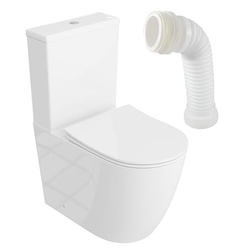 LAVITA Einteilige Stand-WC mit eingebautem Spülkasten NAUTILIUS WHITE WC deckel mit Absenkautomatik Keramik Toilette Spülrandlos Toilettenschüssel Toilettenbecken Stehend + WC-Anschlussstück von lavita