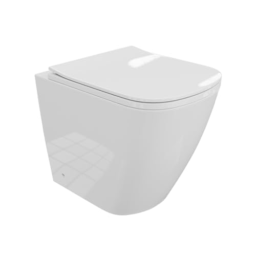 LAVITA Stand-Toilettenschüssel WC Tyber | Toilettendeckel mit Absenkautomatik & Metallscharniere | WC-Sitz SoftClose | Keramik Toilette Spülrandlos | Toilettenbecken Stehend | 35,5x51,5x43,5 cm | von lavita