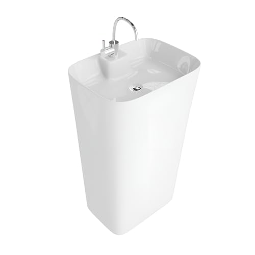LAVITA Standwaschbecke Iva | Freistehendes Waschbecken Rechteckig | Waschbecken mit Überlauf und Hahnloch | Aus hochwertigem Porzellan | Bodenstehende Waschtisch | 86x50x38,5 cm | Weiß Glanz von lavita