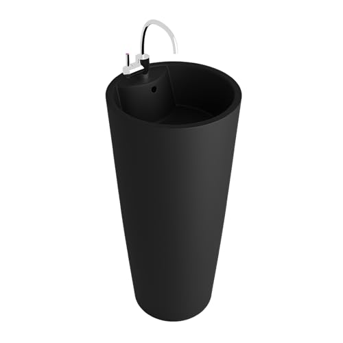lavita Standwaschbecke Uvas Black | Freistehendes Waschbecken Rund | Waschbecken mit Überlauf und Hahnloch | Aus hochwertigem Porzellan | Bodenstehende Waschtisch | 83,5x40x40 cm | Schwarz Matt von lavita