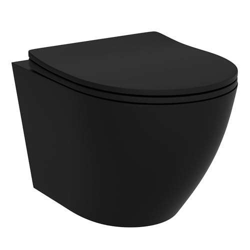 LAVITA Wand-WC Brava Black Hänge Toilette WC Sitz Toilettendeckel mit Absenkautomatik & Metallscharniere Toiletten Spülrandlos Hängend Toilettenbecken 360x480x375 mm Schwarz LAVITA Wand-WC Brava Black Hänge Toilette WC Sitz Toilettendeckel mit Absenkautomatik & Metallscharniere Toiletten Spülrandlos Hängend Toilettenbecken 360x480x375 mm Schwarz von lavita