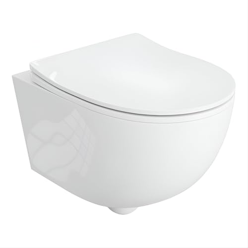LAVITA Wand-WC Brava Hänge Toilette WC Sitz Toilettendeckel mit Absenkautomatik & Metallscharniere Toiletten Spülrandlos Hängend Toilettenbecken 360x480x375 mm Weißer Glanz LAVITA Wand-WC Brava Hänge Toilette WC Sitz Toilettendeckel mit Absenkautomatik & Metallscharniere Toiletten Spülrandlos Hängend Toilettenbecken 360x480x375 mm Weißer Glanz von lavita