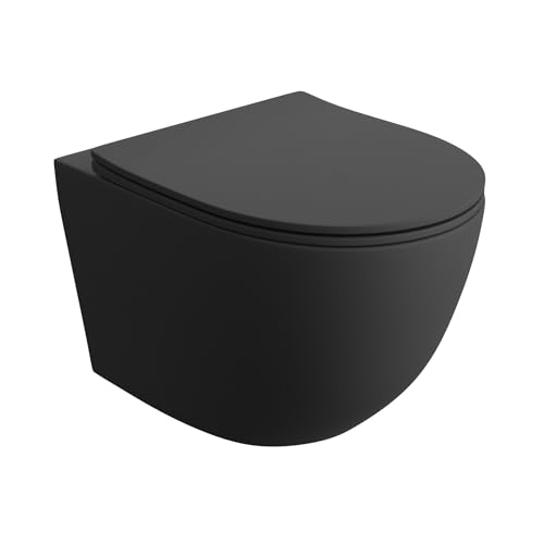 LAVITA Wand-WC Sinto Black Hänge Toilette Toilettendeckel mit Absenkautomatik & Metallscharniere Toiletten Spülrandlos Hängend Spülsystem TORNADO 3.0 Toilettenbecken Schwarz von lavita