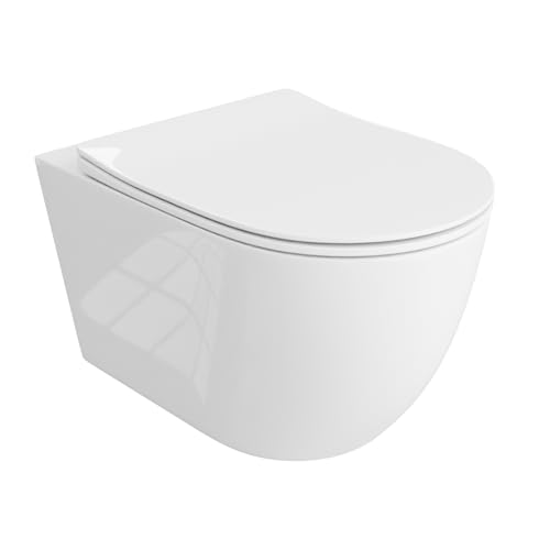LAVITA Wand-WC Sinto Grande Hänge Toilette WC Sitz Colordeckel mit Absenkautomatik & Metallscharniere Color Spülrandlos Hängend Spülsystem TORNADO 2.0 Colorbecken Weißer Glanz von lavita