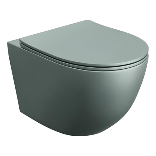LAVITA Wand-WC Hänge Toilette mit WC-Sitz Toilettendeckel mit Absenkautomatik & Metallscharniere Spülrandlos Hängend Toilettenbecken Sinto Grey 365x490x395 mm Grau von lavita