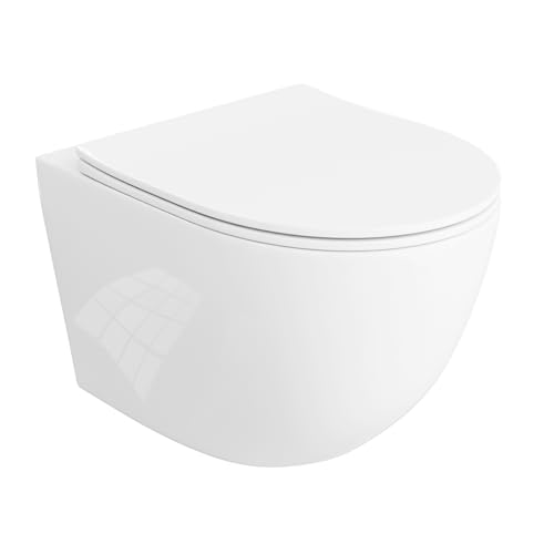 LAVITA Wand-WC Sinto Hänge Toilette Toilettendeckel mit Absenkautomatik & Metallscharniere Toiletten Spülrandlos Hängend Spülsystem TORNADO 3.0 Toilettenbecken Weißer Glanz von lavita