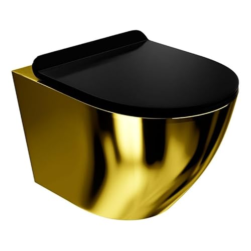 LAVITA Wand-WC Sofi Slim Gold/Black | Hänge Toilette | Toilettendeckel mit Absenkautomatik & Metallscharniere | Toiletten Spülrandlos Hängend | Toilettenbecken | 365x490x395 mm | Schwarz/Gold von lavita