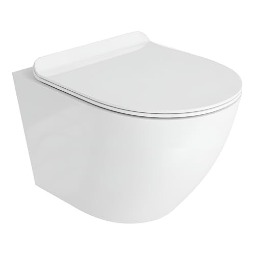 LAVITA Wand-WC Sofi Slim Hänge Toilette Toilettendeckel mit Absenkautomatik & Metallscharniere Toiletten Spülrandlos Hängend Toilettenbecken 365x490x395 mm Weißer Glanz LAVITA Wand-WC Sofi Slim Hänge Toilette Toilettendeckel mit Absenkautomatik & Metallscharniere Toiletten Spülrandlos Hängend Toilettenbecken 365x490x395 mm Weißer Glanz von lavita