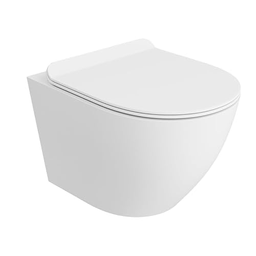 LAVITA Wand-WC Sofi Slim White Mat | Hänge Toilette | Toilettendeckel mit Absenkautomatik & Metallscharniere | Toiletten Spülrandlos Hängend | Toilettenbecken | 365x490x395 mm | Weiß Matt von lavita