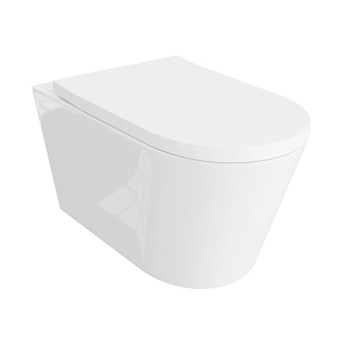LAVITA Wand-WC Versoni Hänge Toilette Toilettendeckel mit Absenkautomatik & Metallscharniere Toiletten Spülrandlos Hängend Spülsystem TORNADO 2.0 Toilettenbecken Weißer Glanz von lavita