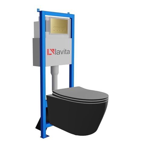 Lavita LAV 101 Vorwandelement für WC 40cm + Wand Hänge Tiefspül WC PRAIA Schwarz Spülrandlos + Bedienplatte LAV 200.3.5 Gold | Komplettset | Unterputz Spülkasten | Toilette Komplett Sett Lavita LAV 101 Vorwandelement für WC 40cm + Wand Hänge Tiefspül WC PRAIA Schwarz Spülrandlos + Bedienplatte LAV 200.3.5 Gold | Komplettset | Unterputz Spülkasten | Toilette Komplett Sett von lavita