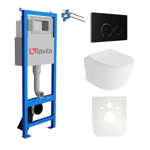 Lavita LAV 101 Vorwandelement für WC 40cm + Wand Hänge Tiefspül WC ROTO Weiß Spülrandlos + Bedienplatte LAV 200.4.4 Schwarz + WC Sitz mit Absenkautomatik Komplettset Unterputz Spülkasten WC Lavita LAV 101 Vorwandelement für WC 40cm + Wand Hänge Tiefspül WC ROTO Weiß Spülrandlos + Bedienplatte LAV 200.4.4 Schwarz + WC Sitz mit Absenkautomatik Komplettset Unterputz Spülkasten WC von lavita