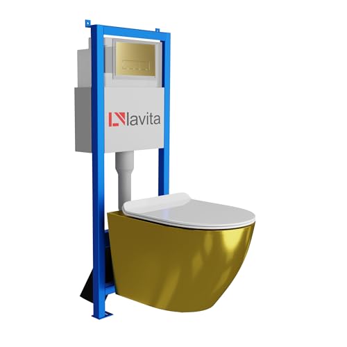 Lavita LAV 101 Vorwandelement für WC 40cm + Wand Hänge Tiefspül WC SOFI SLIM GOLD/WHITE Spülrandlos + Bedienplatte LAV 200.3.5 Gold | Komplettset | Unterputz Spülkasten | Toilette Komplett Sett Lavita LAV 101 Vorwandelement für WC 40cm + Wand Hänge Tiefspül WC SOFI SLIM GOLD/WHITE Spülrandlos + Bedienplatte LAV 200.3.5 Gold | Komplettset | Unterputz Spülkasten | Toilette Komplett Sett von lavita