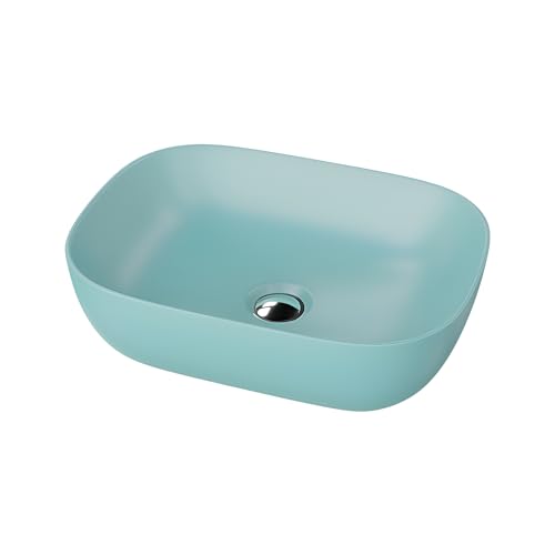 lavita Aufsatzwaschtisch Costa Green Mint Aufsatzwaschbecken Rechteckig Waschbecken ohne Überlauf und Hahnloch Aus hochwertigem Porzellan Waschtisch Badkeramik Waschplatz 46x32,5x13,5cm Mintgrün von lavita
