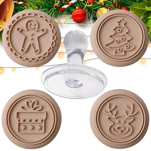 4 Muster Silikon-Keksstempelpresse, Weihnachts-Keksstempel, Lebkuchenmann-Fondant-Stempel-Set Zum Backen, Lebensmittelechter Elch Weihnachtsbäume Schachtel, Muster-Silikon-Stempel-Ausstechformen von laxreheye