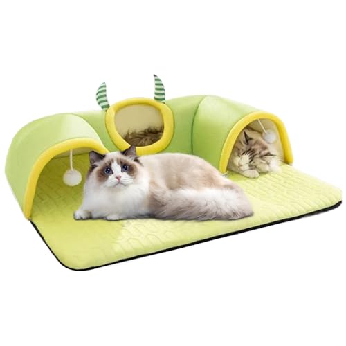 laxreheye Katzentunnel, Bett, Nickerchenmatratze mit Tunnel für Katzen – interaktives Spielzeug gegen Langeweile für Kätzchen, Hunde, Nest für Sommer und Winter, Bereicherung für den Innenbereich von laxreheye