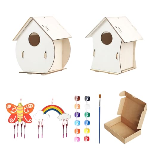 laxreheye Nistkasten-Set, Nistkasten aus Holz zum Selbermachen – Set für den Außenbereich, 2 Sets zum Zusammenbauen aus Holz | Hausmalerei, Outdoor-Spielzeug für Kinder ab von laxreheye