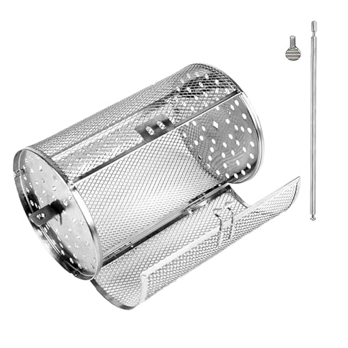laxreheye Rotierender Grillkorb, rollender Grillkorb,Heißluftfritteuse-Edelstahl-Grillkäfig - Kaffeeröster, runder Grillkorb, Grill-Pommes-Frites-Korb zum Backen von Nüssen, Kaffeebohnen, Grillen, von laxreheye