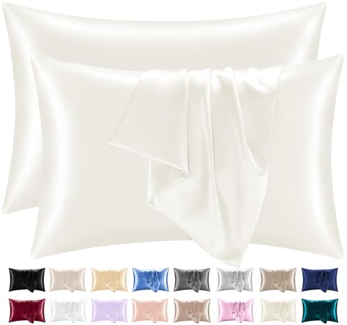 Lazzaro Home Satin-Seiden-Kissenbezüge für Haar und Haut, 2 Kissenbezüge mit Hotelverschluss, Größe 50 x 75 cm (Elfenbeinweiß, 2 Kissenbezüge (50 x 75 cm) von lazzaro home feel the difference