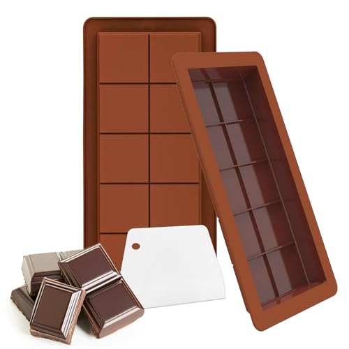 Schokoladenform Silikon, 2 Stück Silikonform Schokolade, Extra Tief Schokolade Form Schokoladentafel Form Mit Spatel für Schokolade Praline Süßigkeiten(Braun) von lbxtswpl