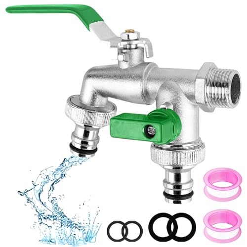 Wasserhahn Garten Doppel Auslaufhahn 1/2 Zoll & 3/4 Zoll Kugelhahn Doppelwasserhahn mit Schlauchanschlüsse Rollendichtband Doppelanschluss und Schlauchtülle für die Garten Haushaltsindustrie(Grüner) Wasserhahn Garten Doppel Auslaufhahn 1/2 Zoll & 3/4 Zoll Kugelhahn Doppelwasserhahn mit Schlauchanschlüsse Rollendichtband Doppelanschluss und Schlauchtülle für die Garten Haushaltsindustrie(Grüner) von lbxtswpl