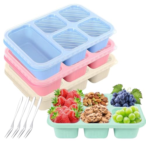 lbxtswpl Bento Snack Boxen, 4 Stück Bento Lunchbox, 5 Fächer Behälter Bento Snack Box mit Deckel Wiederverwendbare Mahlzeiten-Vorbereitungsbehälter für Schule Arbeit Reisen(Grün/Blau/Pink/Beige) lbxtswpl Bento Snack Boxen, 4 Stück Bento Lunchbox, 5 Fächer Behälter Bento Snack Box mit Deckel Wiederverwendbare Mahlzeiten-Vorbereitungsbehälter für Schule Arbeit Reisen(Grün/Blau/Pink/Beige) von lbxtswpl