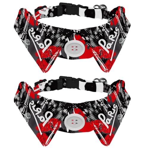 Bonjour Paris Eiffelturm und Lippen, abstraktes Muster, verstellbares Revers-Design, Katzenfliege, Halsband für kleine Haustiere, 2 Stück von lcndlsoe