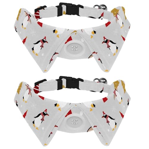 Hundehalsband mit Fliege, verstellbares formelles Smokinghalsband mit abnehmbarem Hemdkragen, Katzenhalsbänder für kleine Haustiere, niedlicher Pinguin im Winter, Weihnachtsmuster von lcndlsoe