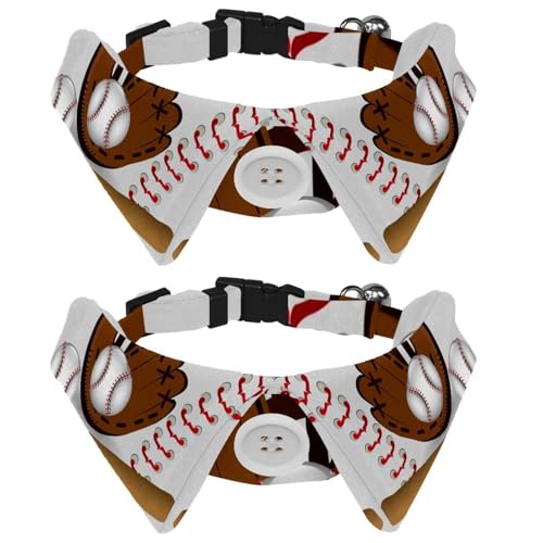 Hundehalsband mit Fliege und Glocke, Sport-Baseball und Taktstock, einzigartige Illustration, verstellbares Revers-Design, Katzenfliege, Halsband für kleine Haustiere, 2 Stück von lcndlsoe