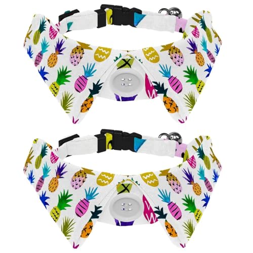 Hundehalsband mit Fliege und Glöckchen, Aquarell-Obst-Ananas-Muster, verstellbares Revers-Design, Katzenfliege, Halsband für kleine Haustiere, 2 Stück von lcndlsoe