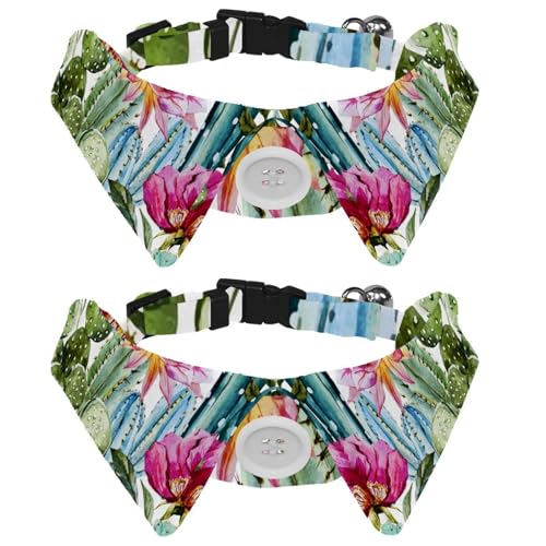 Hundehalsband mit Fliege und Glöckchen, Aquarell-Vektor-Muster mit Blumen, Rosen und Kaktus, helles tropisches Muster, verstellbares Revers-Design, Katzenfliege, Halsband für kleine Haustiere, 2 Stück Hundehalsband mit Fliege und Glöckchen, Aquarell-Vektor-Muster mit Blumen, Rosen und Kaktus, helles tropisches Muster, verstellbares Revers-Design, Katzenfliege, Halsband für kleine Haustiere, 2 Stück von lcndlsoe