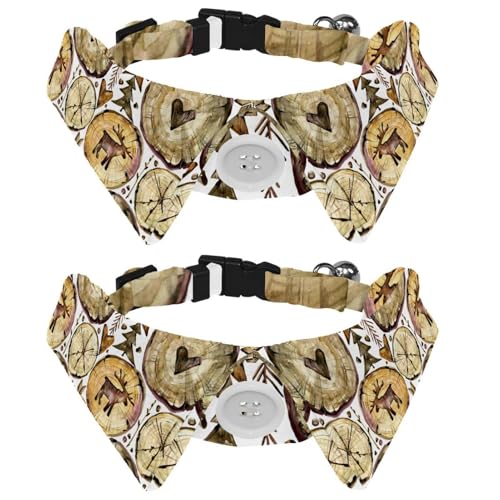 Hundehalsband mit Fliege und Glöckchen, Aquarell-Weihnachtsbaum-Ringe, Rentier-Illustration, verstellbares Revers-Design, Katzenfliege, Halsband für kleine Haustiere, 2 Stück von lcndlsoe