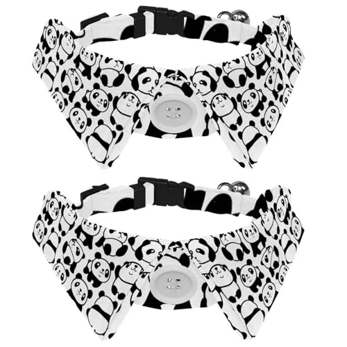 Hundehalsband mit Fliege und Glöckchen, Cartoon-Tiere, Pandas, Illustration, verstellbares Revers-Design, Katzen-Fliege, Halsband für kleine Haustiere, 2 Stück von lcndlsoe