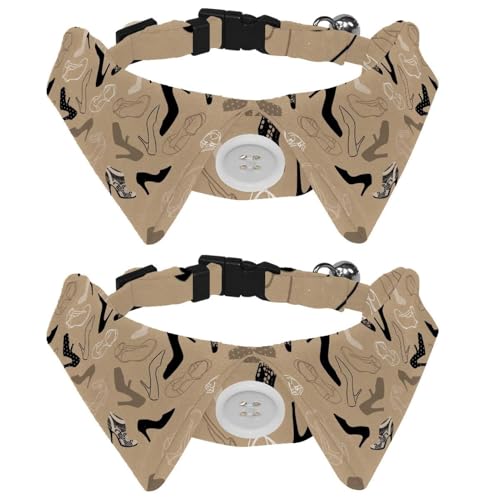Hundehalsband mit Fliege und Glöckchen, Frauenschuhe, Muster, Illustration, verstellbares Revers-Design, Katzenfliege, Halsband für kleine Haustiere, 2 Stück von lcndlsoe