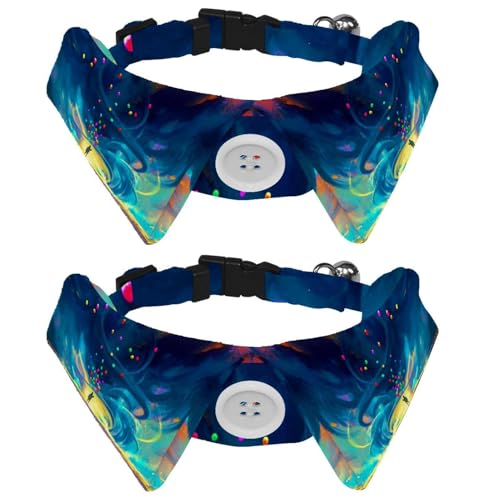 Hundehalsband mit Fliege und Glöckchen, Kind mit Luftballons stehend in Fantasie, Sturm-Illustration, verstellbares Revers-Design, Katzenfliege, Halsband für kleine Haustiere, 2 Stück von lcndlsoe