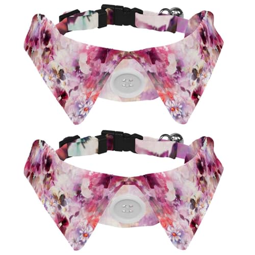 Hundehalsband mit Fliege und Glöckchen, Kunstblumen-Aquarelldruck, verstellbares Revers-Design, Katzenfliege, Halsband für kleine Haustiere, 2 Stück Hundehalsband mit Fliege und Glöckchen, Kunstblumen-Aquarelldruck, verstellbares Revers-Design, Katzenfliege, Halsband für kleine Haustiere, 2 Stück von lcndlsoe