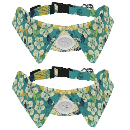 Hundehalsband mit Fliege und Glöckchen, Kunstblumen-Vogel-Muster, verstellbares Revers-Design, Katzenfliege, Halsband für kleine Haustiere, 2 Stück Hundehalsband mit Fliege und Glöckchen, Kunstblumen-Vogel-Muster, verstellbares Revers-Design, Katzenfliege, Halsband für kleine Haustiere, 2 Stück von lcndlsoe