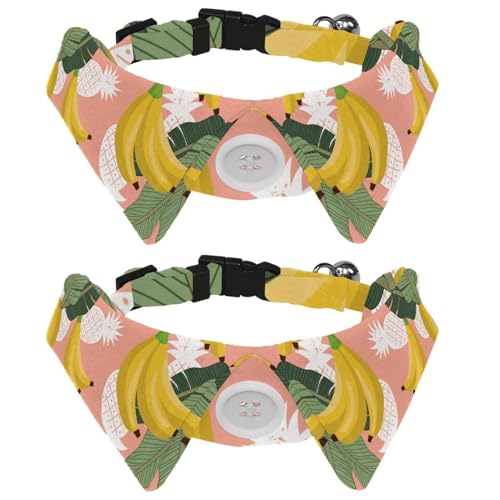 Hundehalsband mit Fliege und Glöckchen, Obst-, Bananen-, Ananasblätter-Muster, verstellbares Revers-Design, Katzenfliege, Halsband für kleine Haustiere, 2 Stück Hundehalsband mit Fliege und Glöckchen, Obst-, Bananen-, Ananasblätter-Muster, verstellbares Revers-Design, Katzenfliege, Halsband für kleine Haustiere, 2 Stück von lcndlsoe