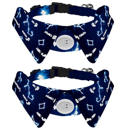 Hundehalsband mit Fliege und Glöckchen, Sternzeichen-Horoskop-Illustration, verstellbares Revers-Design, Katzenfliege, Halsband für kleine Haustiere, 2 Stück von lcndlsoe